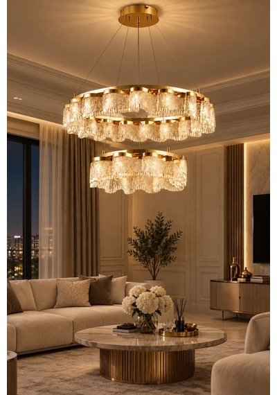Modern Premıum Ledli Şelale Tasarım Gold Sarkıt Avize 3 Renk Salon Avizesi 115w Beyaz