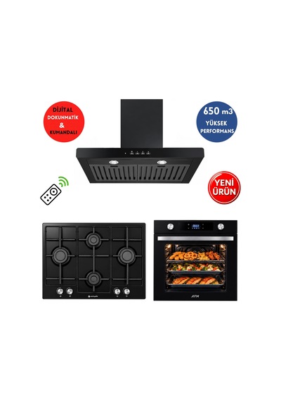 Eminçelik & Afm A35 FM7700 + EC-AH 7340 BE70 LPG + FM3400B DLC Dijital Turbo Siyah Ankastre Set