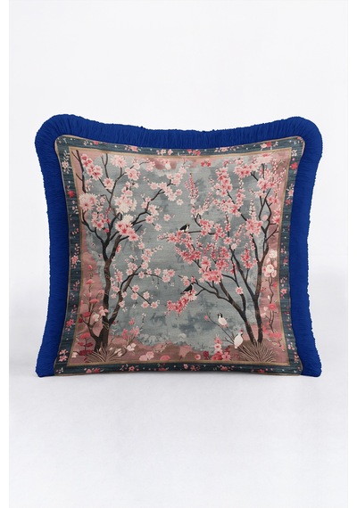 Sakura Çiçek Bahçesi Saçaklı Yastık Kılıfı - Uzakdoğu Gri Pembe Lacivert Püsküllü Kırlent Kılıfı Sessiz Vadi Saten Sakura Çiçek Bahçesi Saçaklı Yastık Kılıfı - Uzakdoğu Gri Pembe Lacivert Püsküllü Kırlent Kılıfı Sessiz Vadi Saten