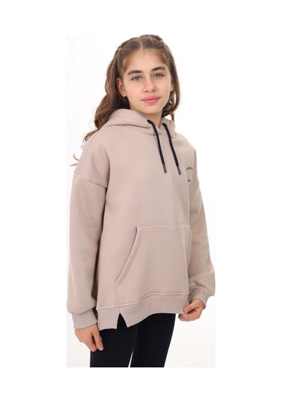 Toontoy Kız Çocuk Oversize Kapüşonlu Cepli Düşük Omuz Baskılı Yırtmaçlı Sweatshirt - 3 İplik Şardonlu Bej Toontoy Kız Çocuk Oversize Kapüşonlu Cepli Düşük Omuz Baskılı Yırtmaçlı Sweatshirt - 3 İplik Şardonlu Bej