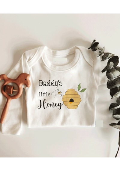 İmaj Tuğbababy Daddy'S Little Honey Uzun Kol Çıtçıtlı Organik Bebek Body Beyaz