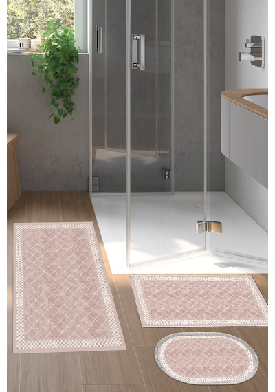 Dekoreko Kaymaz Taban Djt 3 Lü Banyo Paspas Takımı Trend Karışık Modern 603m pudra