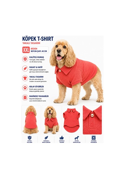 Köpek Polo Yaka Tişört Xxl Beden Boyun Çapı 40 Cm Nefes Alabilen Kumaş - Kırmızı Köpek Polo Yaka Tişört Xxl Beden Boyun Çapı 40 Cm Nefes Alabilen Kumaş - Kırmızı