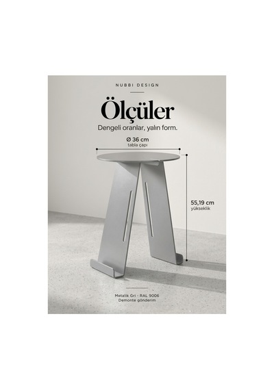 Folio Modern Metal Yan Sehpa Ve Dergilik, Yuvarlak Koltuk Kenarı Kitaplık Sehpa Gümüş - 945341616 Gümüş