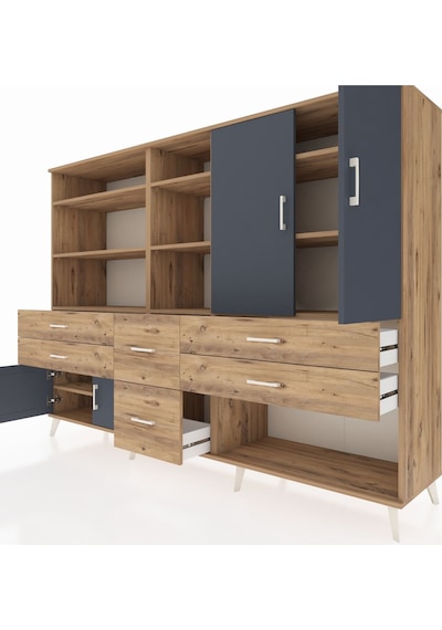 Hyperion Dolap 10 Raflı 6 Çekmeceli 4 Kapaklı 220x44x163 Çam-antr Çam-antrasit/çam Hyperion Dolap 10 Raflı 6 Çekmeceli 4 Kapaklı 220x44x163 Çam-antr Çam-antrasit/çam