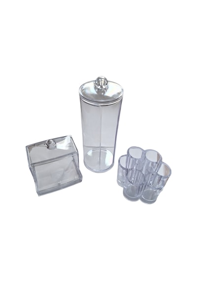 3 Parça Kapaklı Pamuk, Ruj, Makyaj Organizer Set Şeffaf