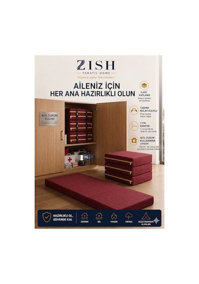 Zishome Tek Kişilik Multipurpose 5 İn 1 Bordo Çift Kişilik Katlanır Süngerli Misafir Yer Yatağı Ve Minder 7cm