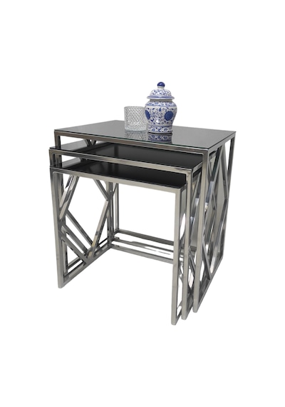 Venice Gümüş Metal Ayaklı Füme Aynalı Zigon Sehpa
