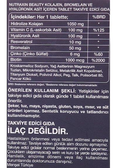 Collagen Gold Quality Tablet Hidrolize Kolajen, C Vitamini, Hyaluronik Asit, Biotin, Çinko Ve Resveratrol İçeren Cilt, Saç Ve Tırnak Takviyesi 30 Tablet 2 Paketi