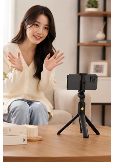 Premium Mobil Araç Çekim Aleti K07 Siyah Tripod Kumandalı Mini Selfie Çubuğu