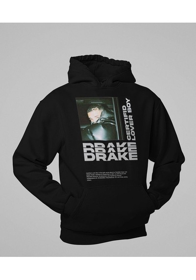 Drake Lover Boy Baskılı Unisex Oversize Rapper Hoodie Siyah