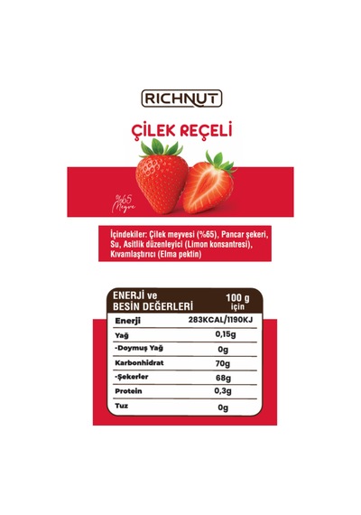 Çilek Reçeli Katkı, Koruyucu, Renklendirici İçermez