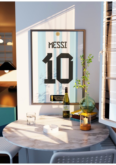 Leo Messi 10 Argentina Forma Tasarımlı Poster Tablo Siyah Çerçeveli
