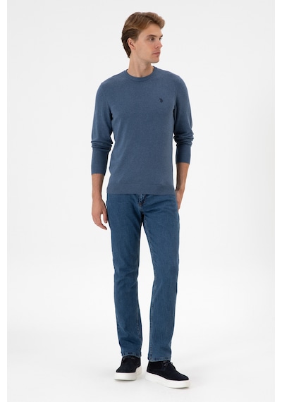 U.S. Polo Assn. Erkek Slim Fit Bisiklet Yaka Koyu Mavi Melanj Basic Kazak 50313713-VR251