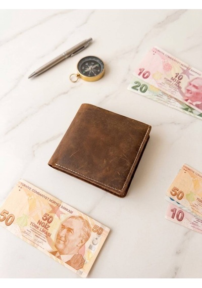 Ertay Deri % 100 Hakiki Deri El Yapımı Çok Bölmeli Cüzdan & Kartlık Acı Kahverengi