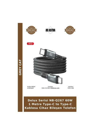 Delux Serisi Nb-q267 60w 1 Metre Type-c To Type-c Kablosu Cihaz Bileşen Telefon