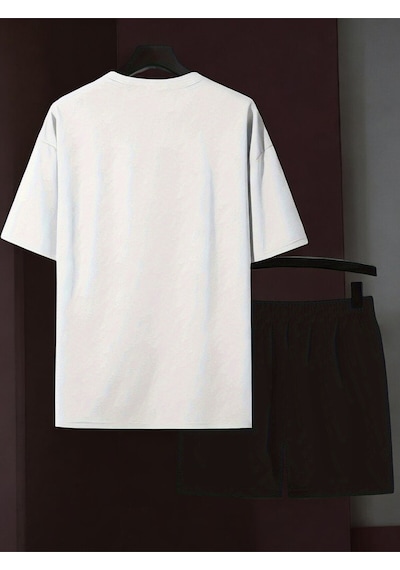 Uyguntarz Unisex Ciao Baskılı Tasarım Şort Takım Beyaz