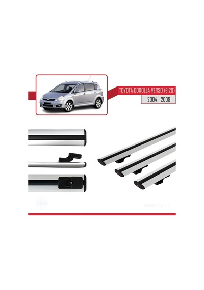 Toyota Corolla Verso E120 2004-2008 Arası İle Uyumlu Basic Model Ara Atkı Tavan Barı Gri 3 Adet