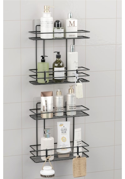 Zabata Ömür Boyu Paslanmaz Yapışkanlı 4 Katlı Banyo Rafı Duş Şampuanlık Duvar Düzenleyici Organizer Siyah Siyah