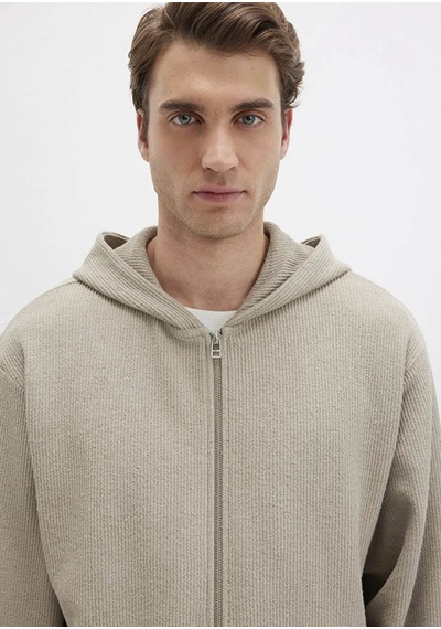 Mavi Kapüşonlu Fermuarlı Bej Erkek Sweatshirt M0s10520-70154 Bej
