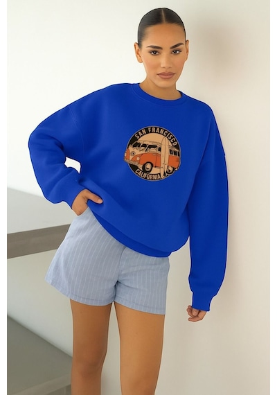 Benroma 3 İplik Penye Unisex San Francısco Baskılı Sweat Saks Mavisi