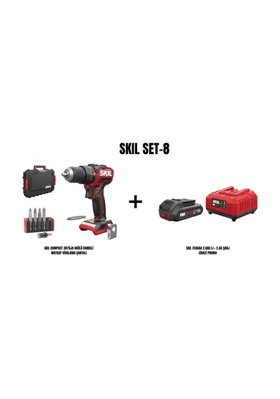 Skil Set-8 Skil Compact 3075JA Akülü Darbeli Matkap Vidalama Çantalı + Skil 3136AA 2AH Li + 2.4A Şarj Cihazı Promo