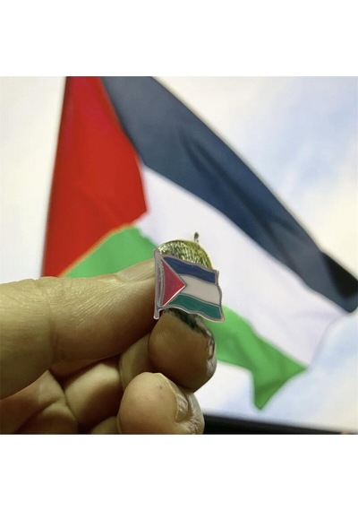 Filistin Bayrağı Kudüs - Palestine Metal Yaka İğnesi Rozet Gümüş 12 Adet Gri