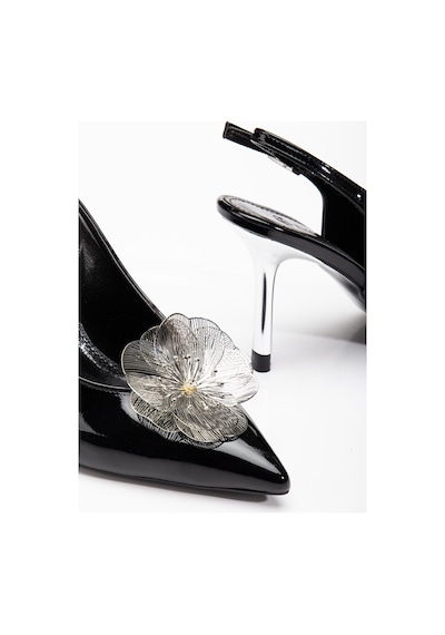 Dilimler Ayakkabı Kadın Abiye Stiletto Siyah Rugan Metal Çiçek Aksesuarlı Galvaniz Ökçe Kaplamalı-3671 Siyah Dilimler Ayakkabı Kadın Abiye Stiletto Siyah Rugan Metal Çiçek Aksesuarlı Galvaniz Ökçe Kaplamalı-3671 Siyah
