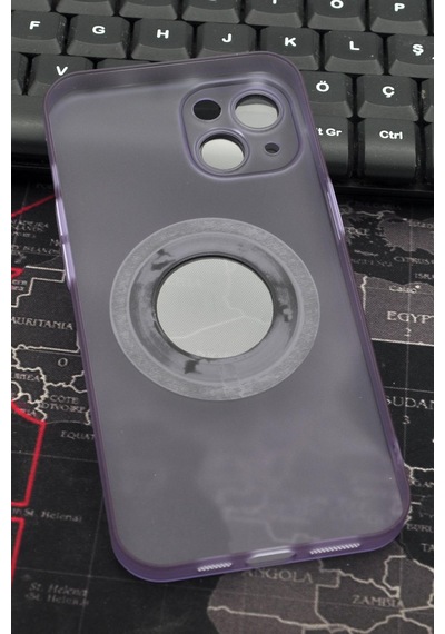 Apple Uyumlu iPhone 13 Uyumlu Mor Renkli Yarı Şeffaf İnce Sert Kapak Kılıf Kamera Lens Korumalı Mor -