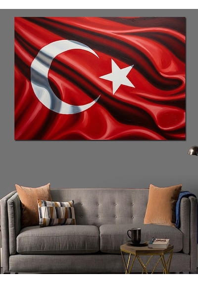 Türk Bayrağı Ve Ay Yıldız Dalgalanışı Dekoratif Kanvas - Mdf Ahşap Tablo