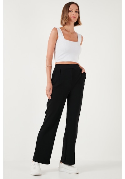 Lela Regular Fit Yüksek Bel Bol Paça Bayan Pantolon 5861279 Siyah