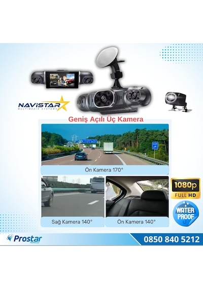 4 Kameralı 1080p Wıfı, Gps Geniş Açılı Dashcam Araç İçi Kamera Kayıt Sistemi 3 İnç Full Hd