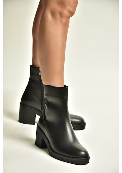 Fox Shoes Z667051103 Siyah Hakiki Deri Kalın Topuklu Kadın Bot