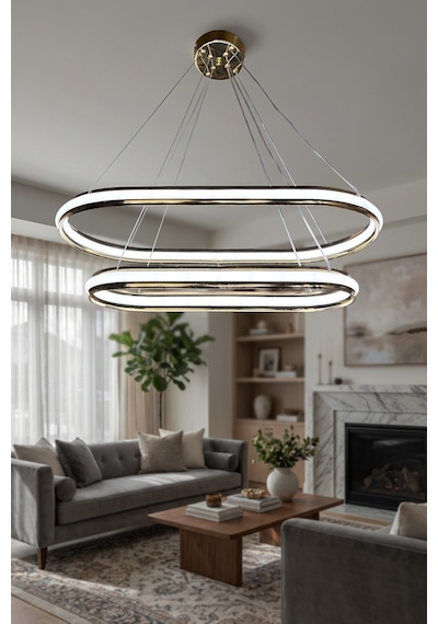 Zümrüt Uzun Model 2 Katlı Salon - Oturma Odası Sarkıt Led Avizesi Çok Renkli
