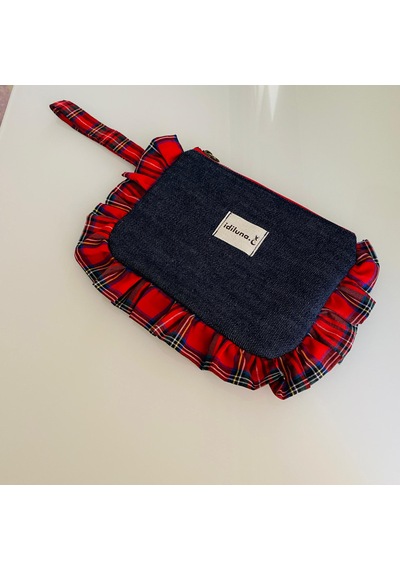 İdiluna Kırmızı Ekose Fırfırlı, Denim Ve Bilek Askılı Makyaj Çantası / Clutch Lacivert Kırmızı İdiluna Kırmızı Ekose Fırfırlı, Denim Ve Bilek Askılı Makyaj Çantası / Clutch Lacivert Kırmızı