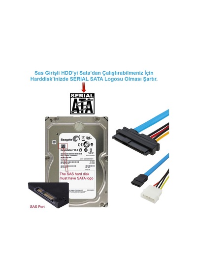 7 Pin Sata Serial Ata To 29pin Sas Sff-8482 Çevirici Kablo 70cm