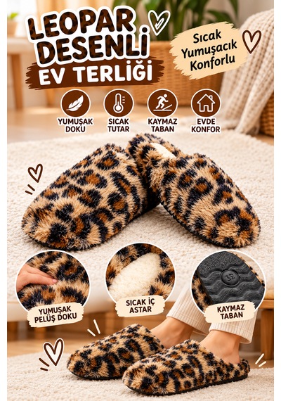 Gezer Leopar Desenli Kadın Ev Terliği Peluş Yumuşak Sıcak Tabanlı Kışlık Terlik Acı Kahverengi Gezer Leopar Desenli Kadın Ev Terliği Peluş Yumuşak Sıcak Tabanlı Kışlık Terlik Acı Kahverengi