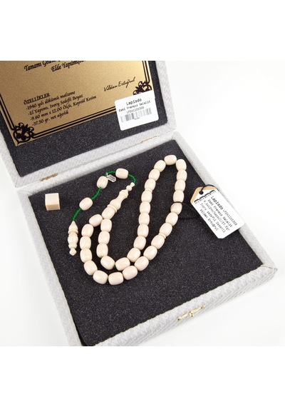 Galalit 1940 Döküm Eski Fransız Kapsül Kesim 9.6x12 Tesbih - Ivory Sedefli Beyaz-vildan Ertuğrul Usta İşi