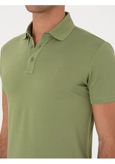 Açık Yeşil Slim Fit Polo Yaka Pamuklu Basic T-shirt Acık Yesıl