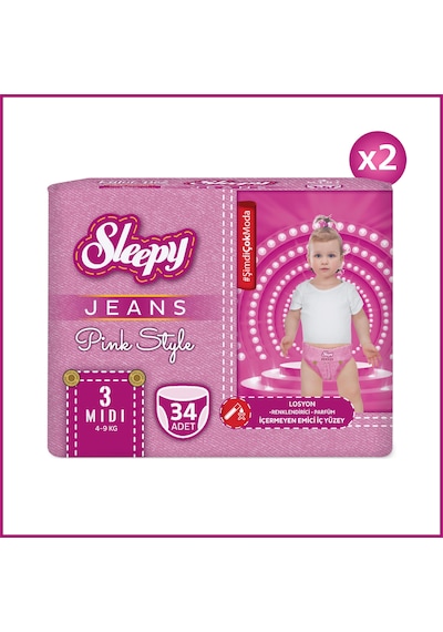 Sleepy Pink Jeans Külot Bez 3 Numara Midi 2'li Jumbo 68 Adet