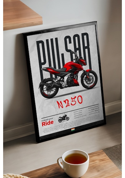 Bajaj Pulsar N 250 Siyah Ahşap Çerçeveli Poster, Dekoratif Motosiklet Duvar Tablosu