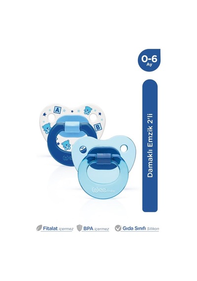 Wee Baby 2 Li Damaklı Silikon Emzik 0-6 Ay Erkek 24'li Paket