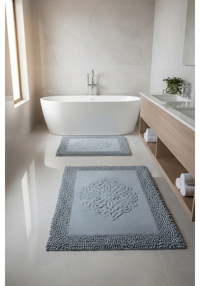 Piante Cotton Gri 2'li Set 60x100 Cm 50x60 Cm Banyo Halısı, Paspas Gri