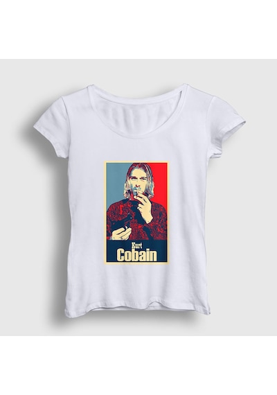 Presmono Kadın Smoking Nirvana Kurt Cobain T-shirt Beyaz