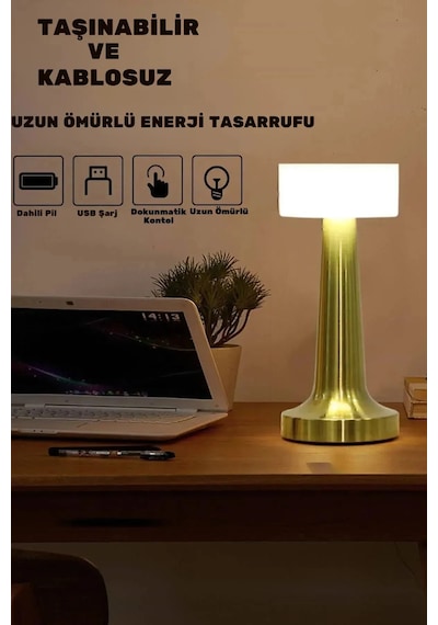 Noas Gold Silver Dokunmatik Şarjlı Masa Lambası 3 Renkli Gold