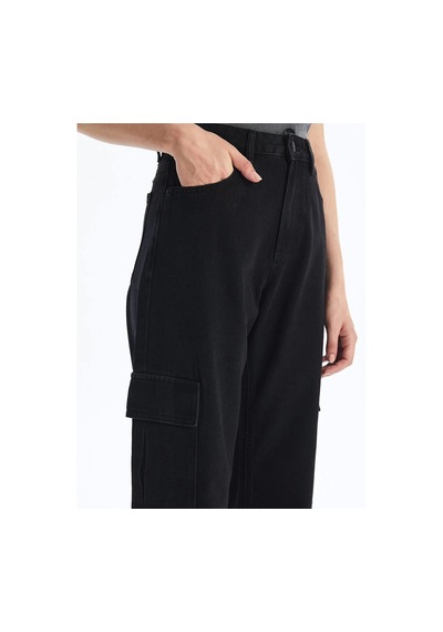 Kazax Kargo Cep Jeans Pantolon Siyah Siyah