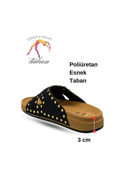 Sermoda Troklu Kadın Terlik - Tokalı Troklu Rahat Ve Esnek Taban Kadın Terlik Siyah
