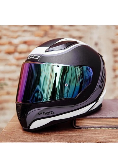 Şeffaf + Koyu Mavi Vizörlü + Ls2 Rapid Deeper Full Face Motosiklet Kaskı Beyaz - Siyah