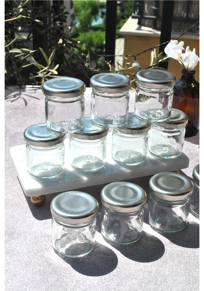 12 Adet 40 Ml Silver Cam Mini Kavanoz Gümüş Kapak Numune Mama Hediyelik Hobi Düğün Nişan
