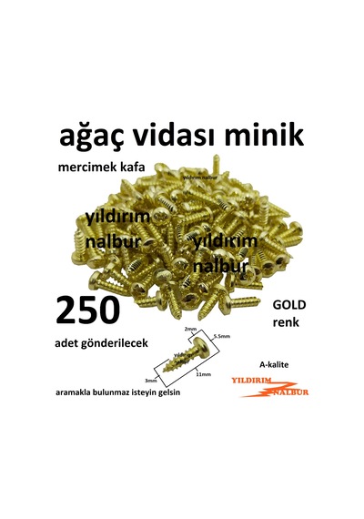 Mercimek Başlı Ağaç Vidası 250 Adet Mini Sarı Altın Renk Hobi Vid